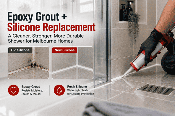 Epoxy grout and silicone replacement in a professionally restored shower